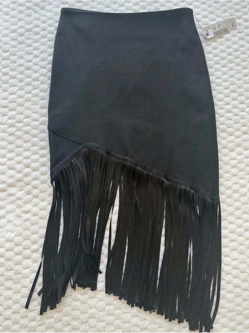 Gracia Black Asymmetrical Fringe Pencil Skirt